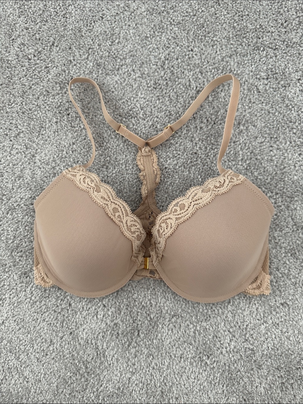 Natori Beige Lace Trim Racerback Bra